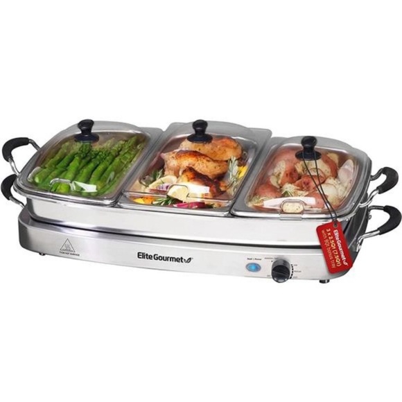 Elite Platinum EWM-9933 Deluxe Triple Buffet Server Food Warmer 3 x 2.5Qt - Picture 2 of 7